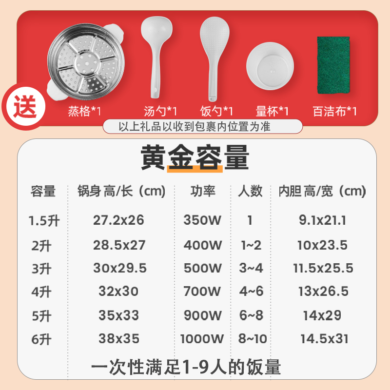 电饭煲家用多功能老式不粘锅2L-6升5人大容量4L宿舍迷你3人电饭锅
