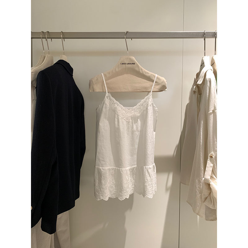 棉麻花边吊带裙韩版显瘦百搭白色蕾丝提花a字连衣裙2025春,淘宝优惠券,粉丝福利购,淘宝优惠卷