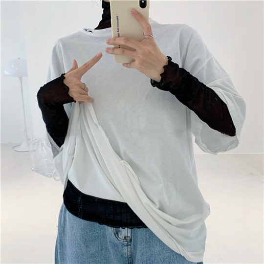 Thin top new style high collar fungus inner bottoming shirt long sleeve t-shirt women's slim and stylish ins