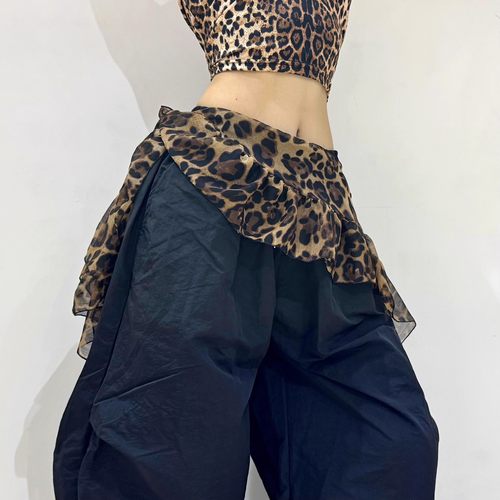 自制爵士舞屁帘荷叶小众飘带腰搭kpop臀巾叠穿腰带辣妹豹纹腰巾 - 图0