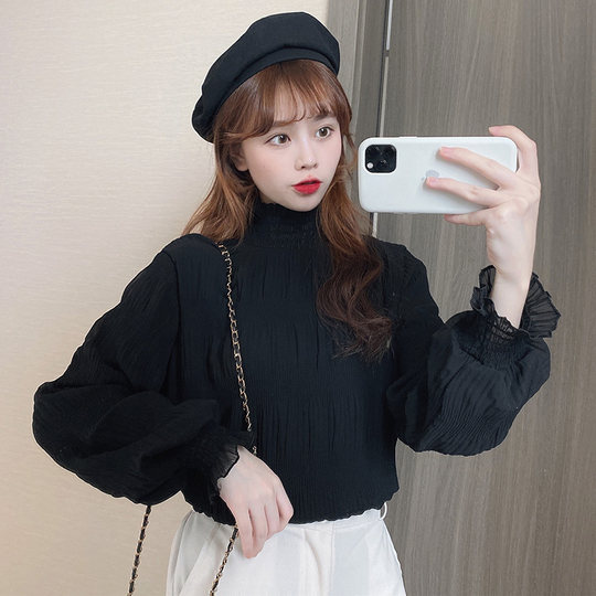 Весенне-осенняя кружевная нижняя рубашка для женщин, летняя новая шифоновая рубашка для защиты от солнца с высоким воротником и модным сетчатым верхом с грибковым краем