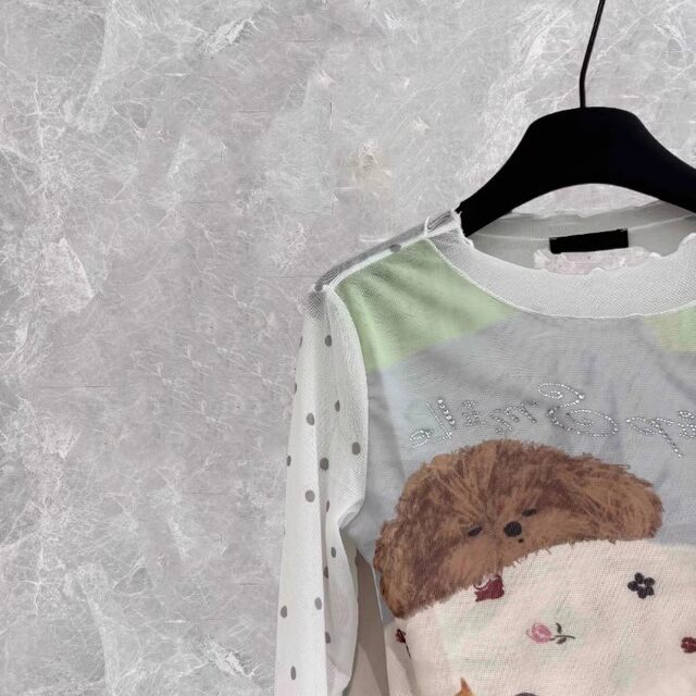 Puppy Letters Hot Diamond Mesh ປອມເສື້ອຍືດແຂນຍາວສອງຊິ້ນ