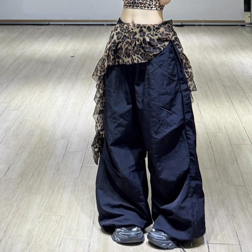 自制爵士舞屁帘荷叶小众飘带腰搭kpop臀巾叠穿腰带辣妹豹纹腰巾 - 图1