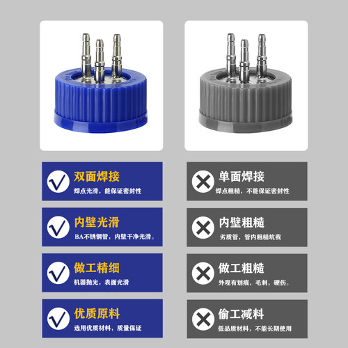 补料瓶 发酵罐 不锈钢瓶盖1/2/3/4孔单通双通三通四通蓝盖试剂瓶加料瓶补液瓶废液瓶螺口丝口玻璃瓶实验室用 - 图0