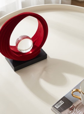 现代简约红色圆环水晶装饰摆件