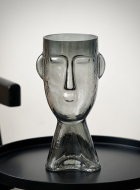 现代简约人头造型玻璃花瓶摆件