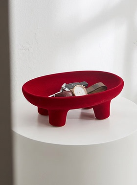 红色轻奢圆形陶瓷收纳摆件