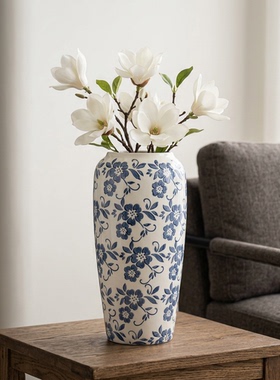 新中式青花瓷碎花花瓶客厅摆件
