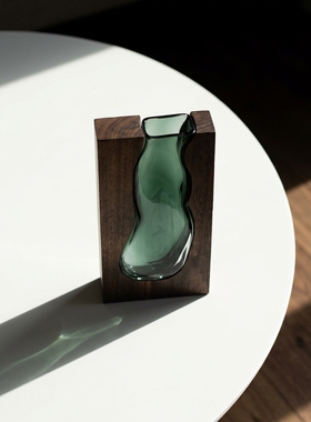 现代简约实木玻璃抽象摆件