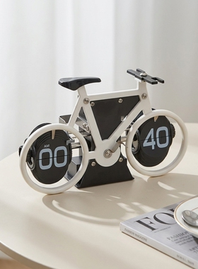 创意复古自行车翻页机械时钟摆件