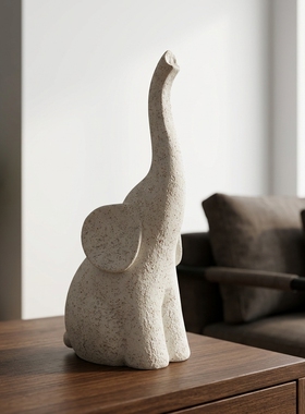 手工喷砂陶瓷大象装饰摆件