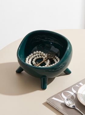 创意陶瓷三足碗茶具收纳摆件