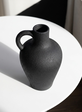 黑色磨砂陶瓷花瓶简约客厅摆件