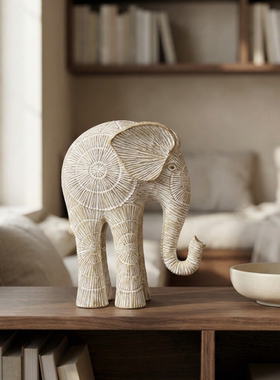 北欧风仿石器条纹大象摆件客厅电视柜家居软装饰玄关小众创意工艺