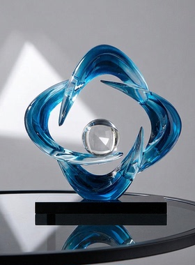 现代轻奢蓝色几何玻璃装饰摆件