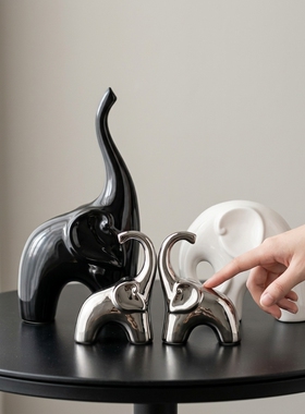 创意黑白金银象陶瓷装饰摆件