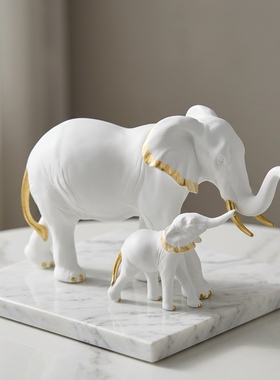 白色大象母子创意家居摆件
