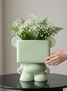 可爱卡通熊造型陶瓷花盆摆件