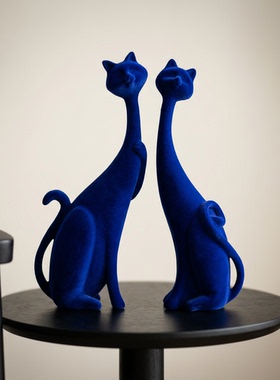 高档蓝色猫咪一对装饰摆件