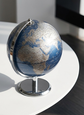 复古地球仪装饰摆件蓝色金属支架