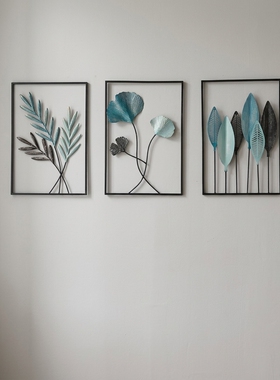 北欧风叶子金属框装饰画客厅