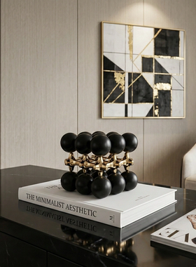 现代简约黑色金属球体摆件