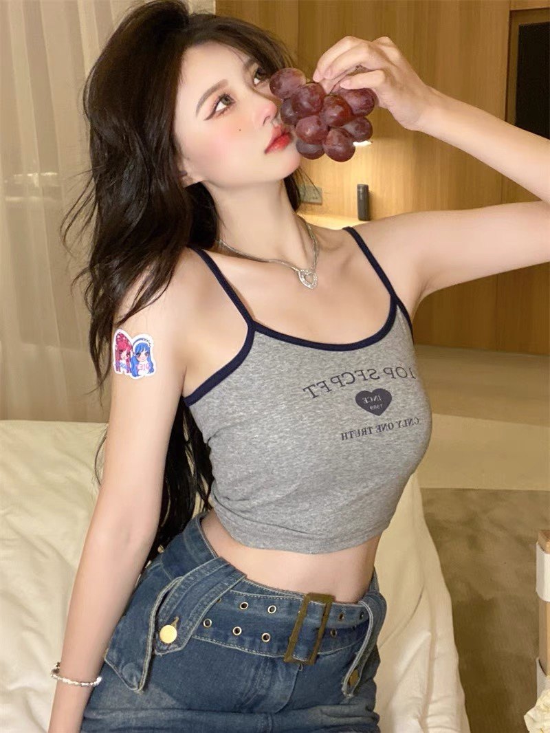 Brandy Girl时髦美式复古bm风字母印花辣妹内搭撞色露脐吊带背心,淘宝优惠券,粉丝福利购,淘宝优惠卷