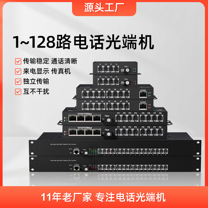 1路2路4路8路16路24路32路64路电话光端机加1路网络光纤收发器交换机PCM语音光电转换器光纤延长传输FC口 1对 - 图2