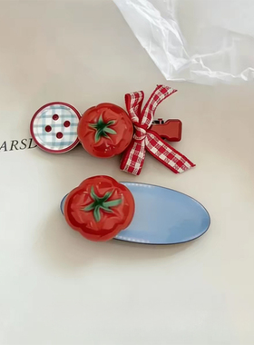 番茄格子蝴蝶结发夹女甜美侧边夹