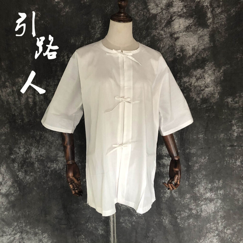 白孝衣丧服纯白短袖长袖孝衫出殡衣服葬礼穿孝衣对襟系带白衣包邮 - 图0