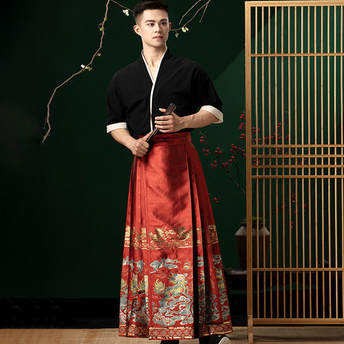 新中式麒麟送福马面裙男款汉服国风织金妆花高级感成人士裙裤春夏 - 图1