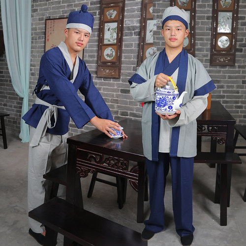 炎蔻古代平民百姓汉服老粗布古装店小二服装民国农民演出衣服饰男 - 图0