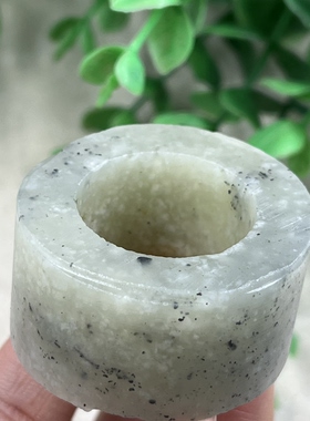 新疆和田玉白玉点墨青花扳指边角料圈口22戒指圆圈指环下脚料包邮