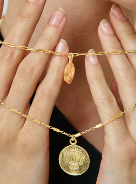 意大利双层叠戴金币欧美风吊坠