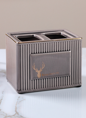 茶几遥控器收纳盒创意桌面收纳装饰摆件化妆台收纳盒陶瓷描金高档