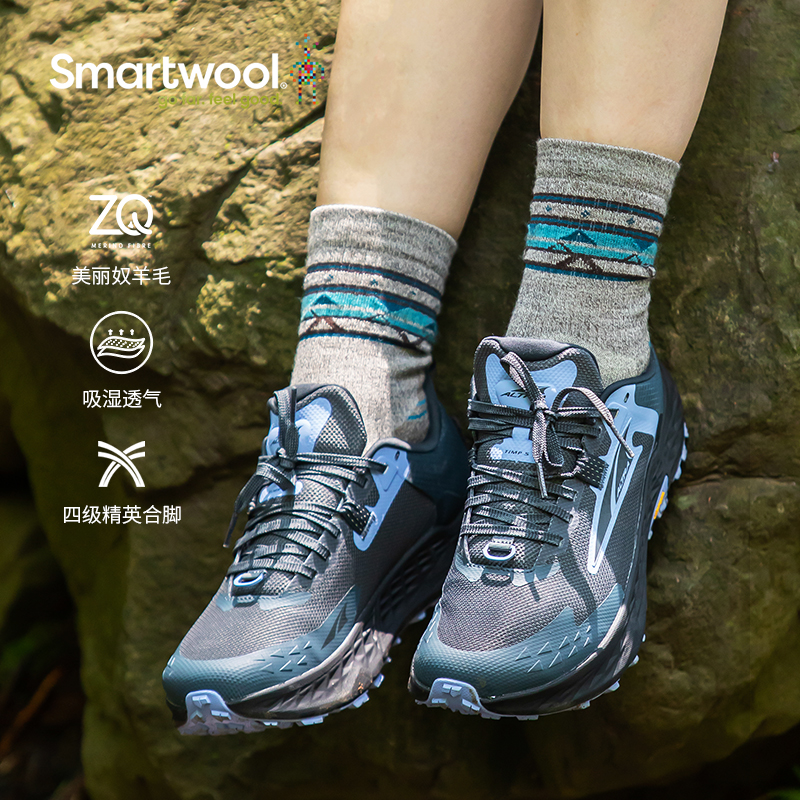 Smartwool Hike女士徒步功能轻量减震短筒袜民族风远足羊毛袜1580 - 图0