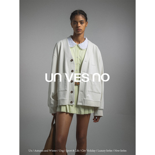 【自发热】Unvesno(UN) 极简老钱风V领基础廓形厚实抓绒卫衣开衫 - 图3