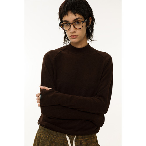 【双面绒毛】Unvesno (UN)美拉德风300G紧身半高领长袖穿指打底衫 - 图0