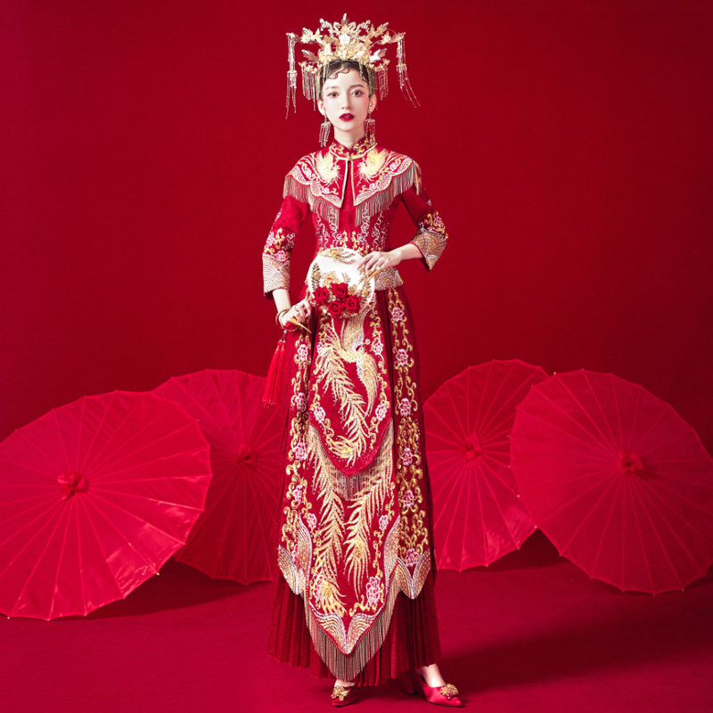 秀禾服新娘2020新款凤冠霞帔敬酒服 金奢帝国旗袍