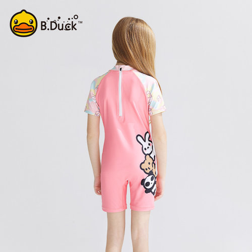B.Duck小黄鸭儿童泳衣女童2024新款女孩宝宝中大童连体防晒游泳衣 - 图0