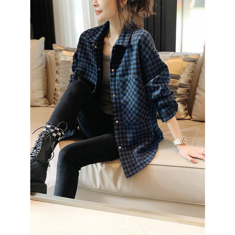 磨毛加厚格子洋气设计感休闲衬衫 崇妍衬衫