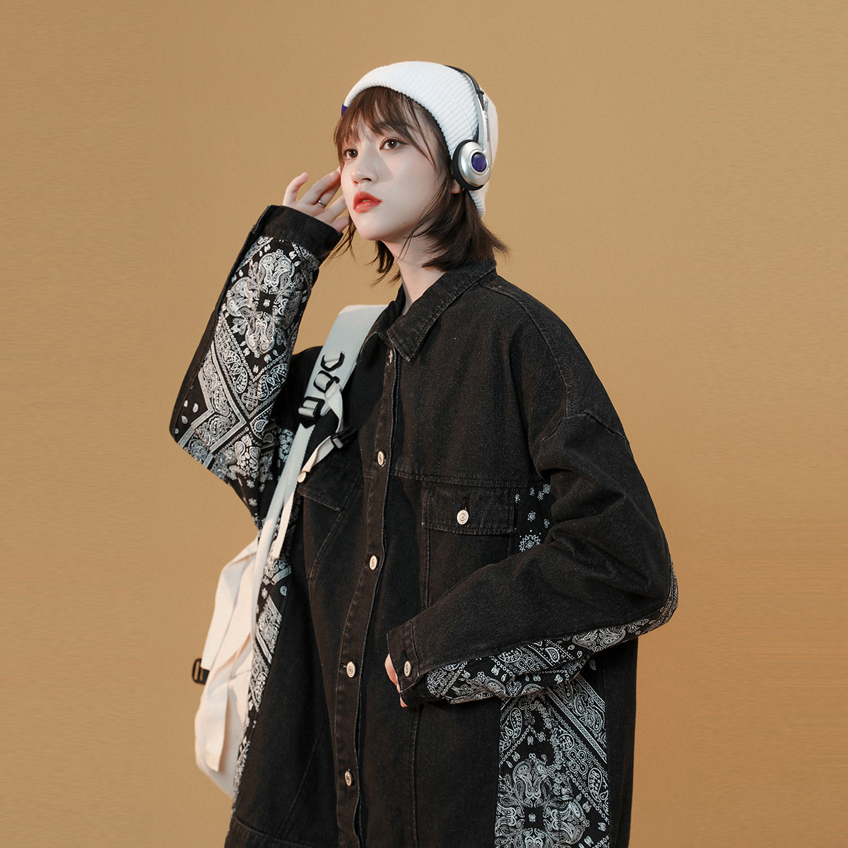 拼接牛仔外套短款2022新款宽松上衣 瑞帝驰短外套