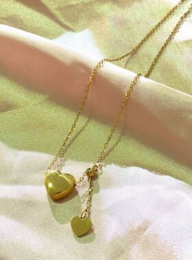 新款钛钢日韩时尚大小双爱心锁骨链简约轻奢ins风百搭跨境热销