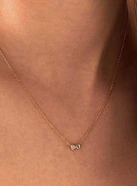 跨境金色双心吊坠项饰女 心心相印优雅气质高级感镶锆石爱心项链