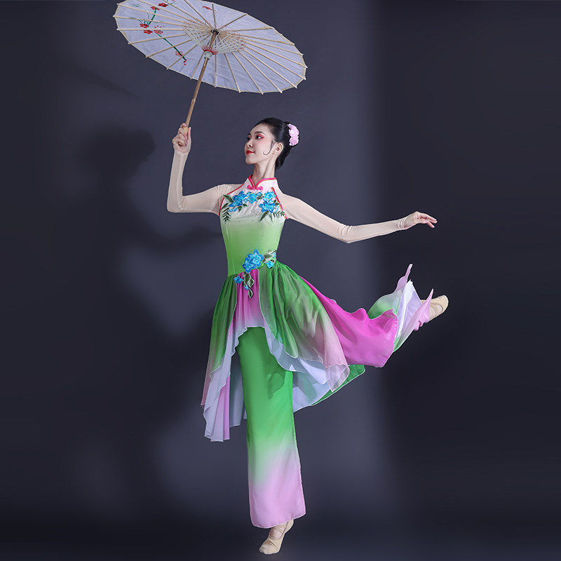 古典舞演出服女飘逸中国风艺考扇子舞伞舞雪纺秧歌服2025新款套装,淘宝优惠券,粉丝福利购,淘宝优惠卷