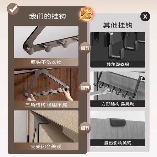 门后挂衣架三角挂钩衣柜外侧面挂架卧室直角门上高级感转角挂衣钩 - 图3