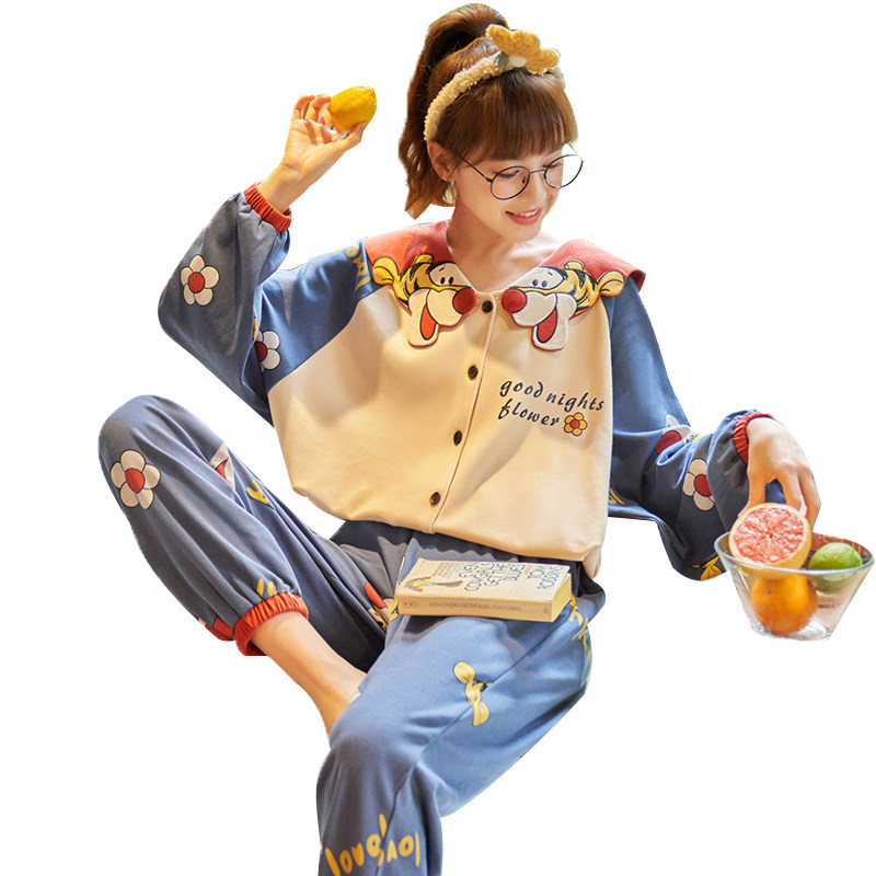 南极人春秋长袖全棉可爱宽松睡衣 南极人匹搏睡衣/家居服套装