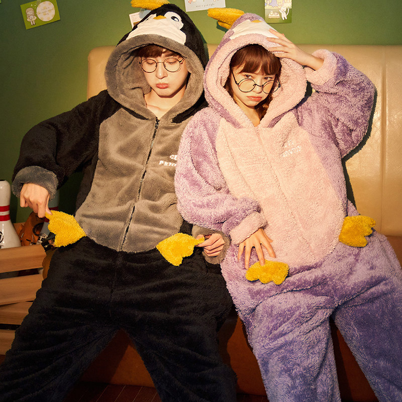 南极人珊瑚绒情侣秋冬款卡通睡衣 南极人匹搏睡衣/家居服套装