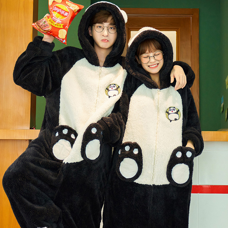 南极人情侣秋冬款珊瑚绒连体睡衣 南极人匹搏睡衣/家居服套装