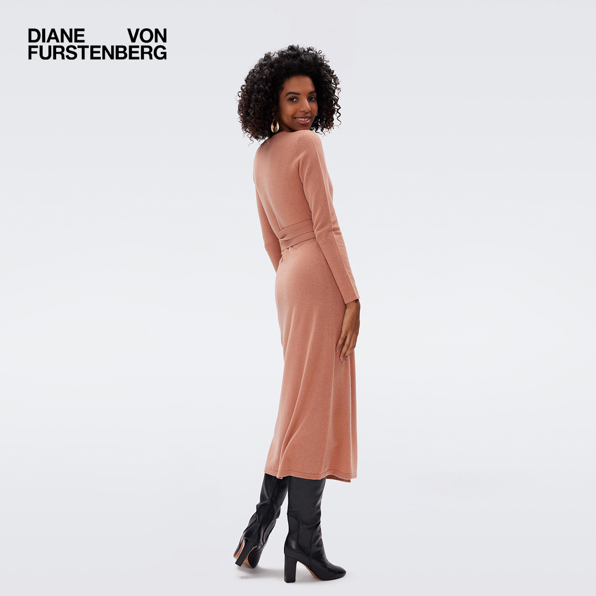 [绵羊毛]DVF羊毛羊绒裹身裙V领子中长款纯色针织连衣裙MR43E00,淘宝优惠券,粉丝福利购,淘宝优惠卷